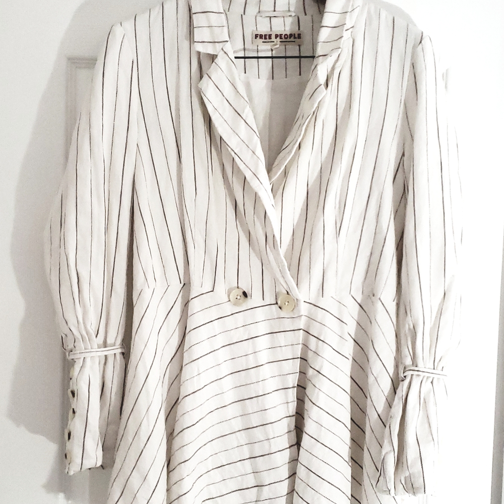 Free People White and Black Striped Button Down Shirt